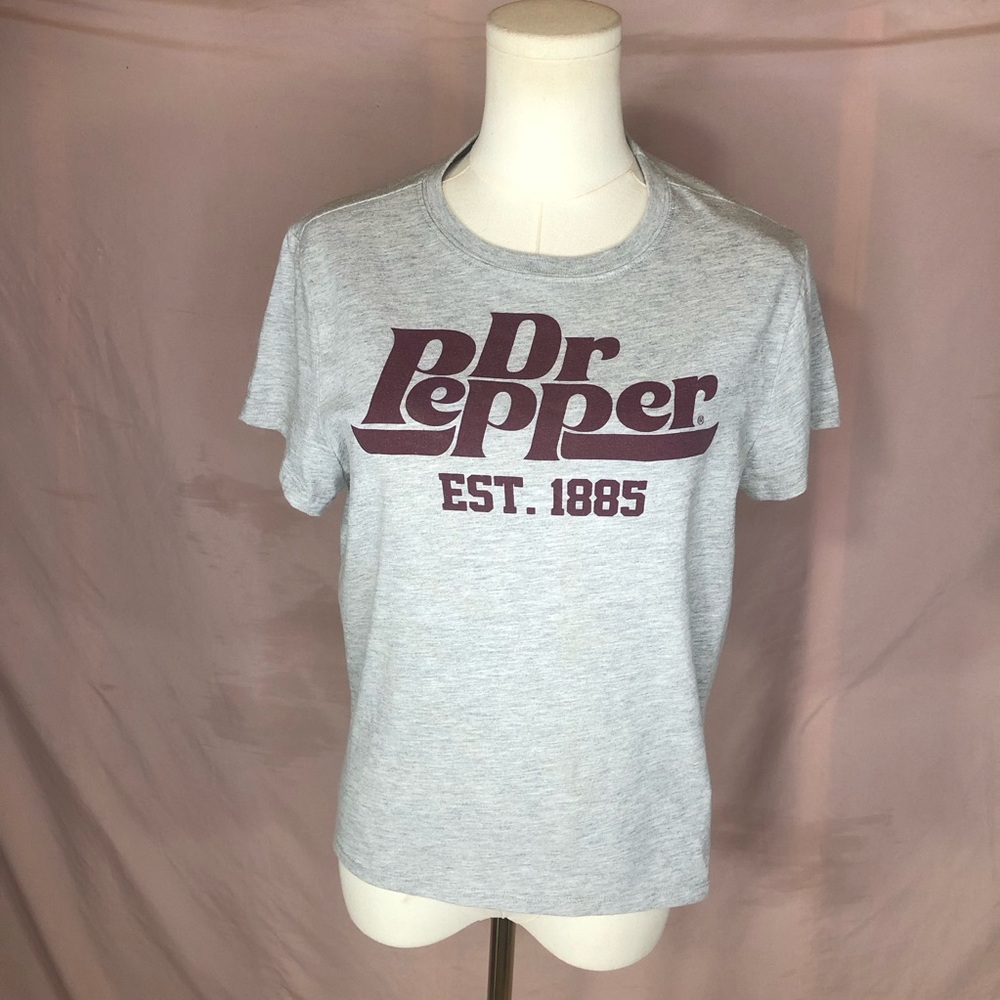 Dr Pepper Graphic Tee in Heather Gray with Maroon Logo Junior Large Ladies Small